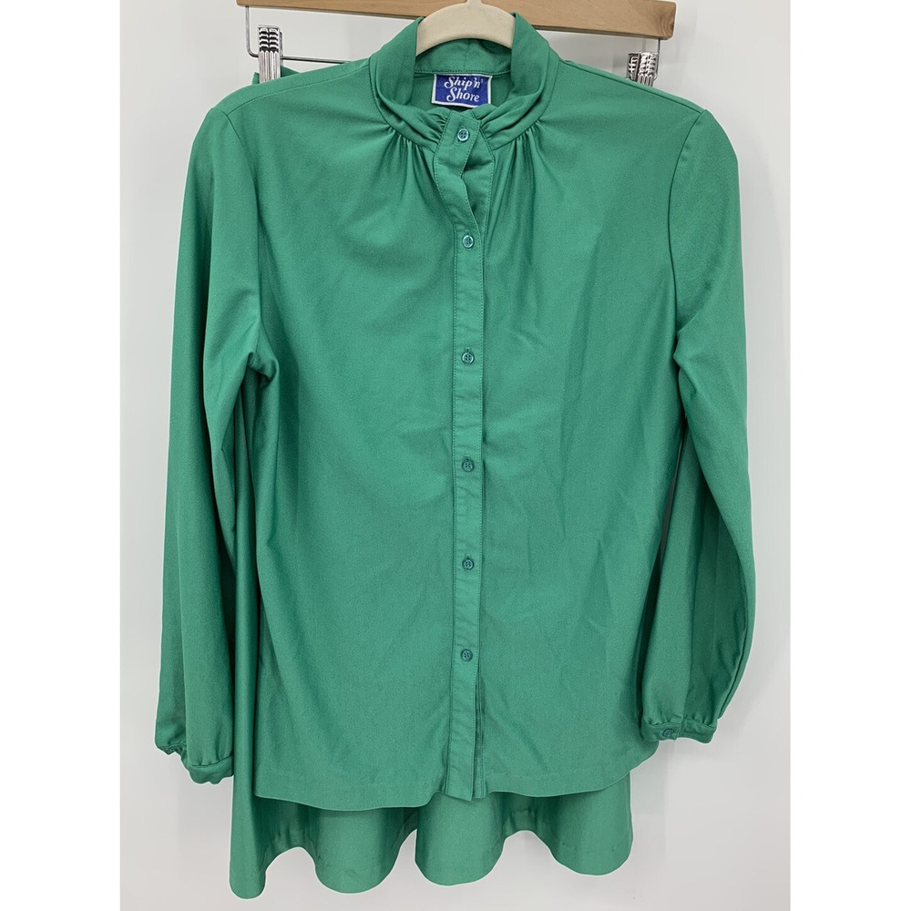 Vintage Ship N Shore Size 10 Blouse & Midi Skirt Set Secretary Geek Kelly Green
